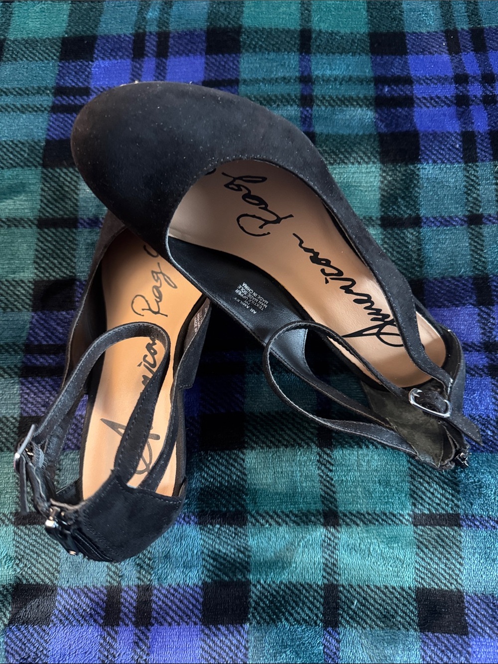 American Rag Black Suede Pointed-Toe Ankle-Strap Wedges